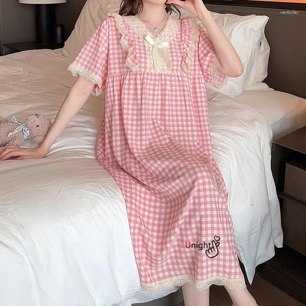Vêtements de nuit pour femmes coton nighgowns vêtements à la maison dames manches courtes lâches plus taille pyjamas