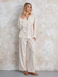 Vêtements de nuit pour femmes Fruits Pajamas Salon Set Y2K Floral 2 pièces Casual Turnites à manches longues Bouton Down Down Pantal