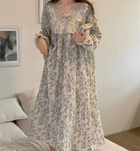 Vêtements de nuit pour femmes Gauze Princesse Home Sleeve Print Sleepdress Floral Ruffle NightRss Cotton Automne Lace Lace Spring Nightgown Long