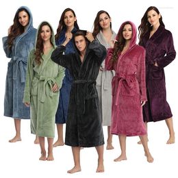 Dames Nachtkleding Dames Warme Flanellen Badjas Met Capuchon Nachtjapon Met Lange Mouwen Paar Winter Kimono Peignoir Met Zak Loungewear