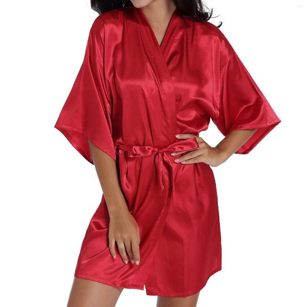 Ropa de dormir para mujer Mujeres Pijamas de seda de hielo Batas Camisones Camisón Rojo Negro M-XXL Encaje Suave Suave Cómodo Casual Color puro