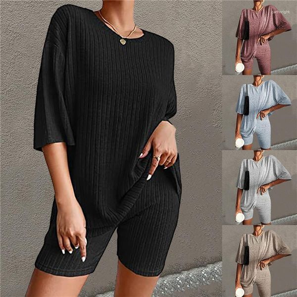 Vêtements de nuit pour femmes Femmes tricotées à manches courtes Tenues O-Cou Sweat-shirt Casual Sports Set Dames T-shirt Shorts Pyjamas Homewear