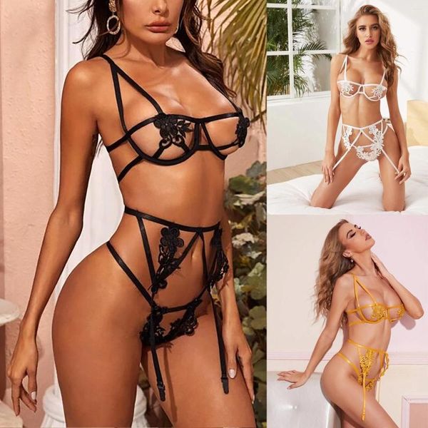 Vêtements de nuit pour femmes Femmes Lingerie Corset Bandage Creux Underwire Dentelle Sous-vêtements en mousseline Sous-vêtements Hommes