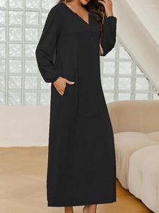 Dames nachtkleding Dames Lang Nachtjapon Mouw Slaapshirts Oversized Henley Grijs Zwart Slaapjurk Met Zakken Loungewear Voor Causaal Dagelijks