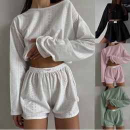 Dames slaapkleding vrouwen lange mouw tops shorts sets 2 -delige set los round necy home slijtage