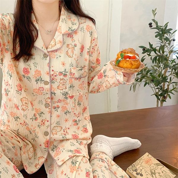 Vêtements de nuit pour femmes Femmes Pantalons à manches longues Pyjamas doux Dormir Lounge Pyjama de dessin animé Mujer Chambre Vêtements de maison Pyjamas féminins