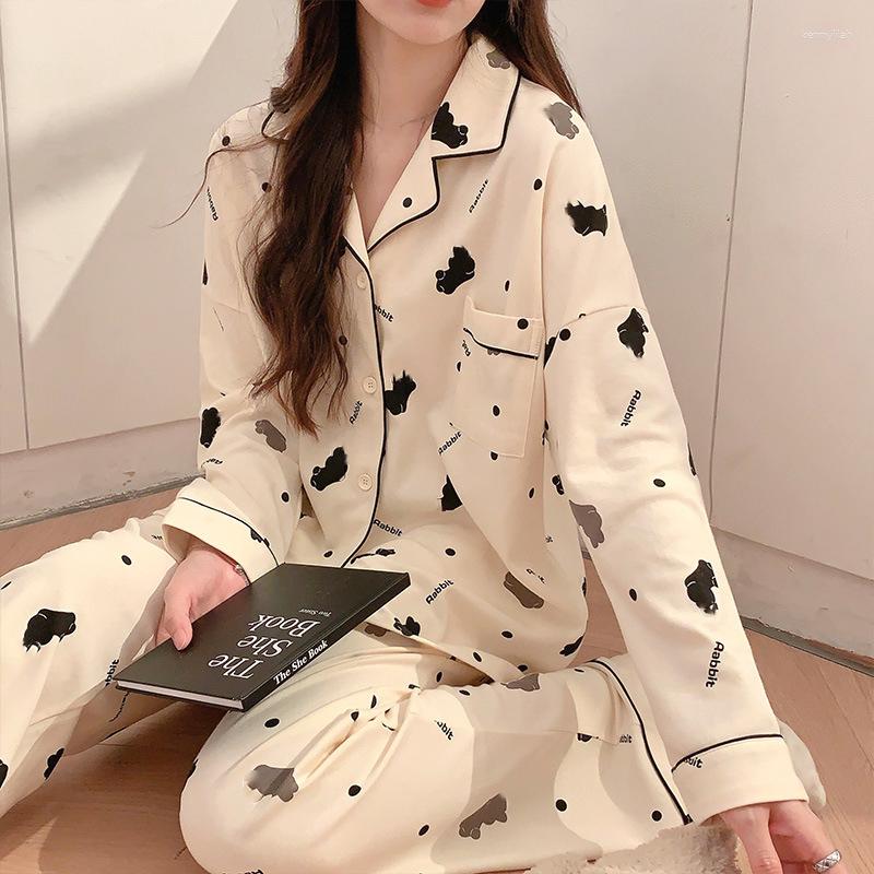 Dames Nachtkleding Dames Lange Lente Herfst Gedrukt Casual Broek met mouwen Pyjama 2-delige set Damespyjama Thuiskleding Pjs Pak