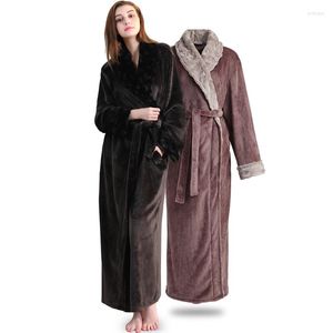 Dames slaapkleding vrouwen mannen elegante bont verdikking flanel extra lange thermische badjas winter kimono warme badjas kleedjurk plus maat