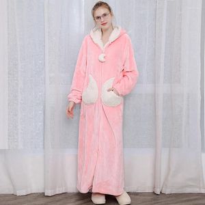 Vêtements de nuit pour femmes Femmes Hommes Long Chaud Épais Hiver À Capuchon Flanelle Corail Polaire Chemises De Nuit Étoile Lune Chemise De Nuit Fermeture À Glissière Rose Robe De Nuit