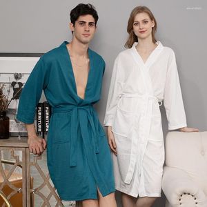 Vêtements de nuit pour femmes femmes hommes gaufre peignoir mince chemise de nuit maison El Sauna costume Robe chemise de nuit femme