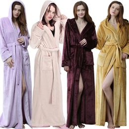 V￪tements de nuit pour femmes hommes Hiver Hooded Extra Long Warm Wathrobe Luxury Flannel Baignage de flanelle plus taille