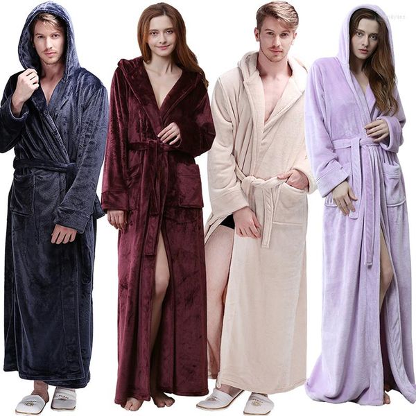 Vêtements de nuit pour femmes femmes hommes hiver à capuche Extra Long épais chaud flanelle peignoir de bain luxe thermique peignoir doux soie robe de chambre demoiselle d'honneur