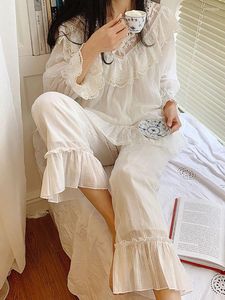 Dames nachtkleding Dames nachthemd Puur katoen Borduren Kant V-hals Vintage Prinses Victoriaanse Nachthemden Peignoir Fairy Pamas