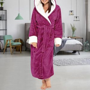 Dames nachtkleding Dames nachtjapon Pluche lange mouwen Dikker Herfst Winter Capuchon Warm houden Strakke taille Badjas