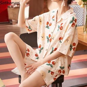 Vrouwen Nachtkleding Vrouwen Pyjama Sets Ruches Gedrukt Kawaii Zacht Katoen Zoete Japanse Mode Studenten Vest Shorts Vrouw Pijama Set