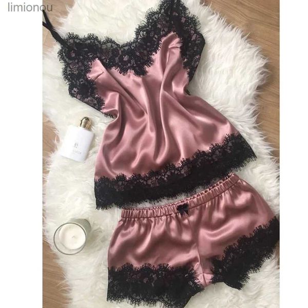 Femmes Pyjama Costume Mode Col En V Stretch Satin Babydoll Dentelle Sexy Lingerie Bowknot Pyjamas Sommeil Shorts Ensemble Vêtements De Nuit NewC24319