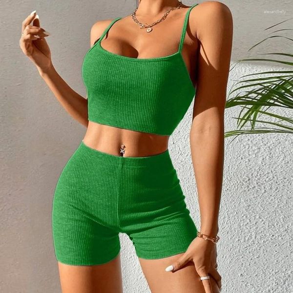 Ropa de dormir para mujer, conjunto de pijamas para mujer, Tops cortos acanalados con tirantes sin costuras para mujer, ropa interior deportiva, camisola, lencería Sexy básica para chicas