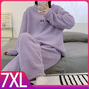 Vêtements de nuit pour femmes Femmes Pyjamas Ensembles 2 pièces Hiver Chaud Vêtements de nuit Pijama Manches longues Épaisses Tenue de nuit Vêtements de maison Plus Taille M-7XL