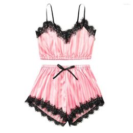 Vêtements de nuit pour femmes femmes pyjamas ensembles Sexy dentelle Lingerie Pijamas soie Satin pyjama sans manches Cami Top Shorts pour femme Homewear