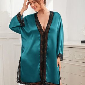 Vêtements de nuit pour femmes Pyjamas pour femmes Sexy Dentelle Robe de nuit en satin de soie Chemises de nuit à manches longues Col en V Chemise de nuit Vêtements de nuit Lingerie Loungewear Pjs