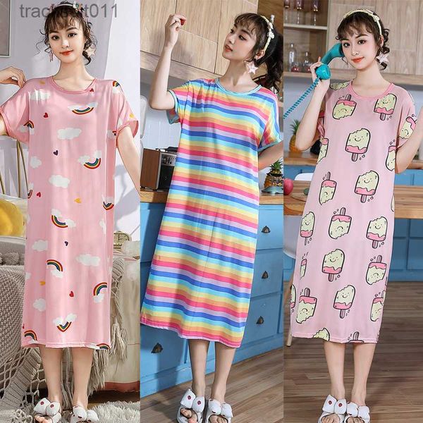 Vêtements de nuit pour femmes Femmes Pyjamas Été Coréen Chemise de nuit à manches courtes Dames Étudiant Mignon Plus Taille Robe de nuit L230918