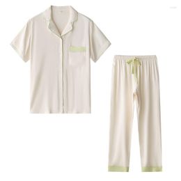 Vêtements de nuit pour femmes ensemble de pyjamas pour femmes pour le printemps et l'été coton viscose point de pijama couleur assortie blanc pantalon à manches courtes deux pièces