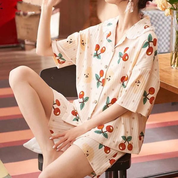 Ropa de sueño para mujeres mujeres pama colmena volantes impresos kawaii algodón suave de algodón dulce de moda japonesa shorts shonet woman pijama set