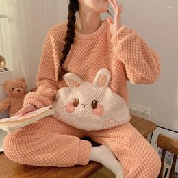 Vêtements de nuit pour femmes Femmes Pijamas Ensembles Hiver Épais Filles coréennes Doux Chaud Pyjama Pour Femme Dessin Animé Belle Pyjamas Pijama Mujer