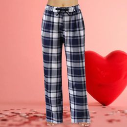 Vêtements de nuit pour femmes Femmes Plaid Pyjama Pantalon Vintage Coton Taille élastique Baggy Pantalon droit Homewear Sleeppant Respirant Outwork