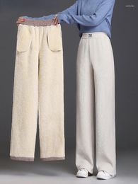 Vêtements de nuit pour femmes Femmes Pantalons en peluche Automne Hiver en jambe large taille haute taille droite pantalon décontracté polaire mince doux chaud style coréen