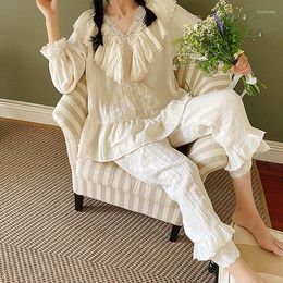 Dames Nachtkleding Dames Prinses Hoge kwaliteit Dubbele Rouwdoek Pyjama Sets Tops Broeken. Court Style Pyjama Set Vintage Lady Girl's Home