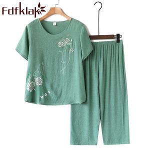 Vêtements de nuit pour femmes pyjamas pour femmes maison cloes plus taille ensemble de vêtements de nuit pyjamas à manches courtes pour femmes ensembles de pijama coton lin pijamas XL4XL A525