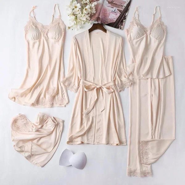 Vêtements de nuit pour femmes Femmes Robe Set Kimono Robe de bain Lady Sexy Satin Rayon Peignoir Casual Nightwear Demoiselle d'honneur Mariage Homewear Costume