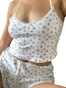 Vêtements de nuit pour femmes Femmes S 2 pièces Tenues d'été Mignon imprimé floral Crop Cami Tops Shorts Set Loungewear