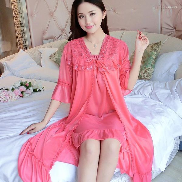 Vêtements de nuit pour femmes femmes 2023 femmes robe de nuit ensemble Cardigan pyjamas robes dentelle Sexy Lingerie robe de mariée Robe de bain Homewear sommeil