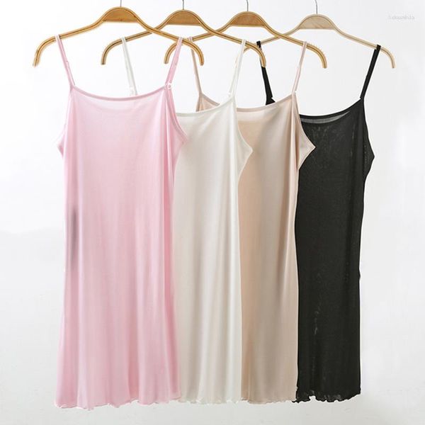 Vêtements de nuit pour femmes Intimates Pure Dress Backless Underdress Épaule Blanc Sexy Sous-vêtements Femme Home Slip 50% Soie Femmes Full