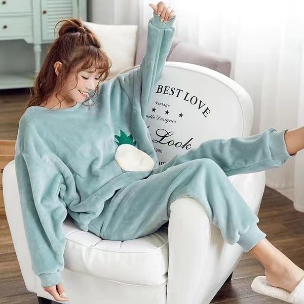 Pyjamas pour femmes Pyjamas thermiques d'hiver chauds pour femmes flanelle femmes épais corail velours vêtements de nuit ensemble de pyjamas en flanelle 231127