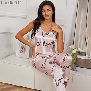 Pijamas femininos pijamas femininos lingerie sexy pijamas de seda conjunto pijamas cetim cami colete com calças pijamas femme pijamas mujer pj l230919