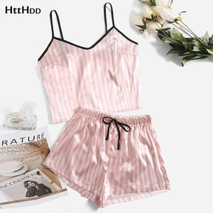 Vêtements de nuit pour femmes Ensembles de pyjama d'été sexy pour femmes Motif de dessin animé Pyjamas Sangle sans manches Ensemble en satin Vêtements de nuit Femme Pijamas Vêtements de nuit Costume de maison 230503