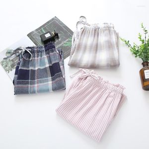 Vêtements de nuit pour femmes femmes printemps été femmes coton sommeil bas femme ample grande taille nuit pantalon pantalon dames Plaid