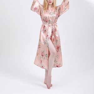 Vrouwen Nachtkleding Vrouwen Satijnen Gewaden Ultradunne Gedrukt Lange Badjas Doorschijnende Kimono Gown Losse Ademende Nachtkleding Zomer Casual