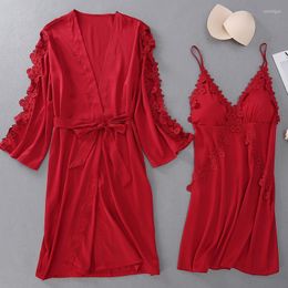 Damen-Nachtwäsche, sexy 2-teiliges Schlaf-Set, aushöhlen, NightyRobe-Anzug, Spitze, Nachtwäsche, Nachthemd, Braut, Brautjungfer, Hochzeit, Robe