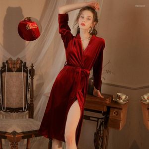 Vêtements de nuit pour femmes Femmes Sexy Mariée Robe de mariée Velours Lingerie Intime Maison Vêtements Doux Broderie Chemise De Nuit Vêtements De Nuit Kimono Robe