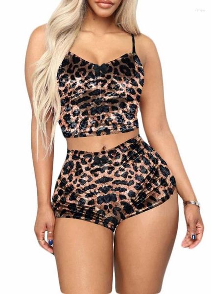 Ropa de dormir para mujer Mujeres Sexy Leopard Ropa interior Chaleco Boxer Traje con cuello en V Slim High Cintura Undershirt Suspender Pijamas Conjuntos