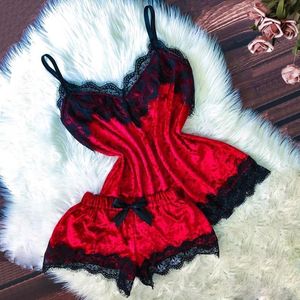 Vêtements de nuit pour femmes Femmes Sexy Lingerie Camisole Bow Shorts V-Cou Veet Pamas Babydoll Chemise de nuit Ensemble de sous-vêtements Mode