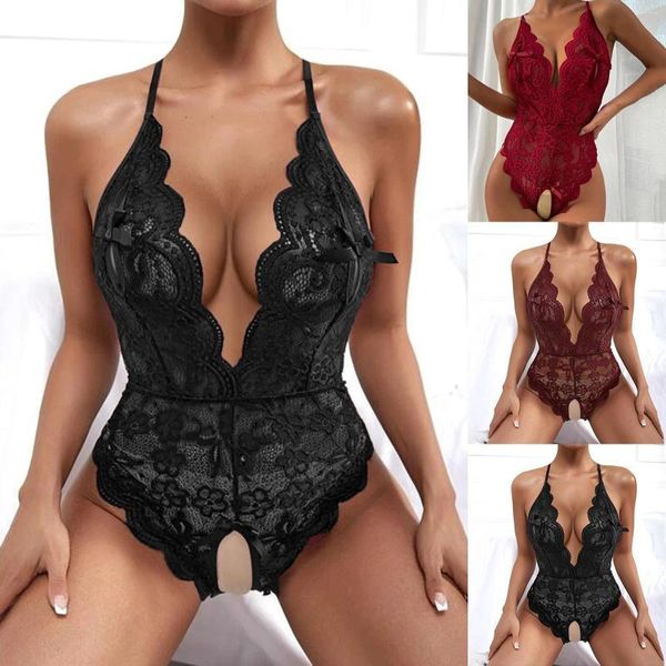 Vêtements de nuit pour femmes Femmes Sexy Col en V Sous-vêtements Babydoll Lingerie Dentelle Dos Nu Longe Sous-Vêtements Conjoint Costume Serré Tenues Pour Adultes