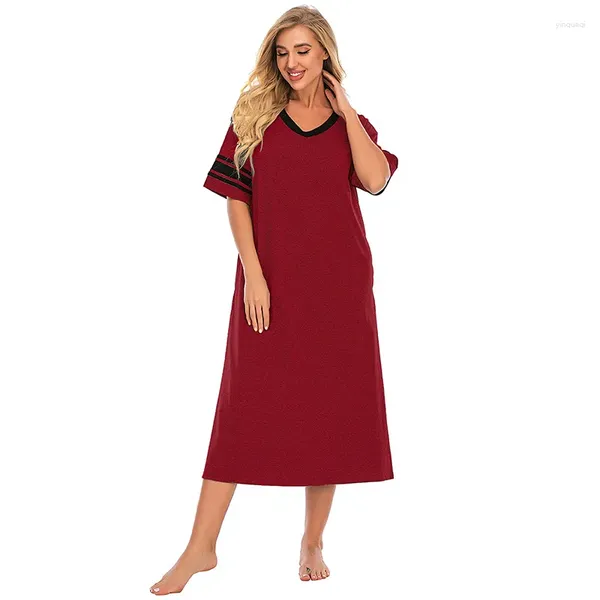 Vêtements de nuit pour femmes Femmes à manches courtes Homewear Nightdress Coton Mix Colot Nightwear Home Robe de chambre d'été longue chemise de nuit Lady