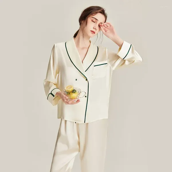 Vêtements de nuit pour femmes Femmes Soie Pyjama Long Set 19 Momme Mulberry Lingerie PJS 2pcs Tops Pantalon Luxe Maison Vêtements
