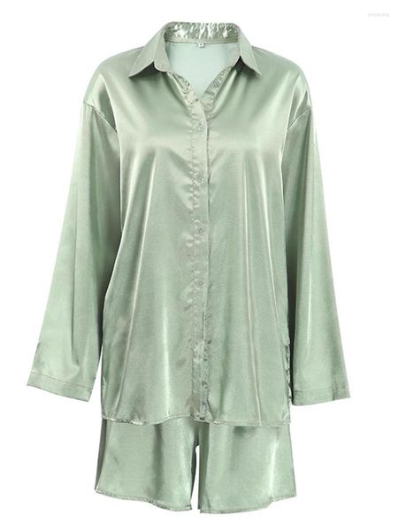 Pyjama en soie pour femmes, ensemble 2 pièces, tenue de salon, imprimé floral, col en V, manches courtes, haut et pantalon