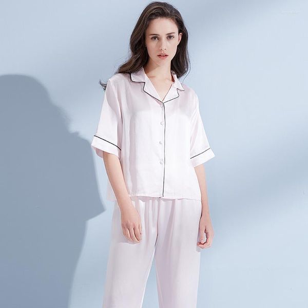 Dames nachtkleding Dames Zijden Pyjama Set Natuur Zomer Dun Kant Effen Echt 2 stuks Voor Dames